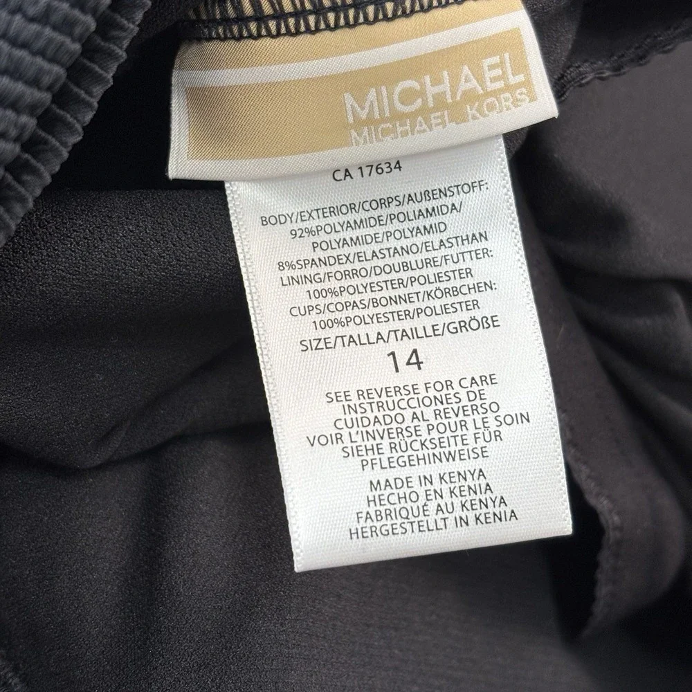 Michael Kors Black One-Shoulder Side-Cutout One-Piece Swimsuit Ribbed Texture 14